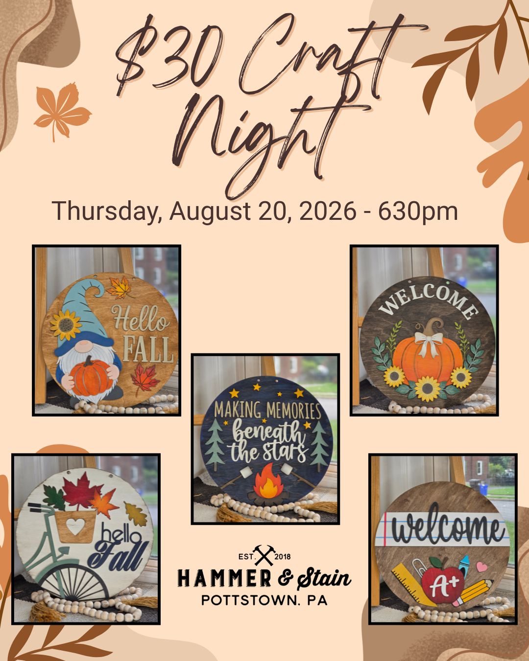 8/20/2026 Thursday 630pm - $30 Craft Night