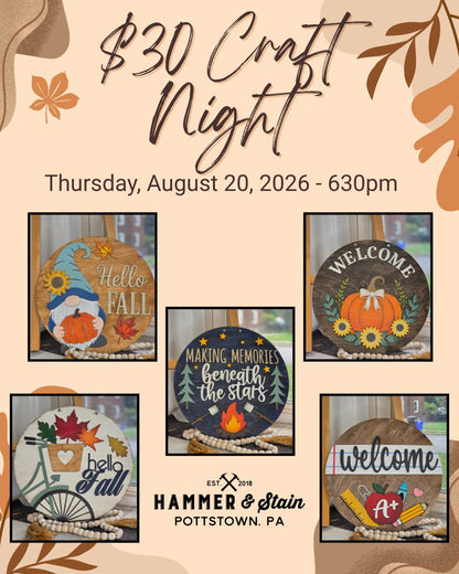 8/20/2026 Thursday 630pm - $30 Craft Night